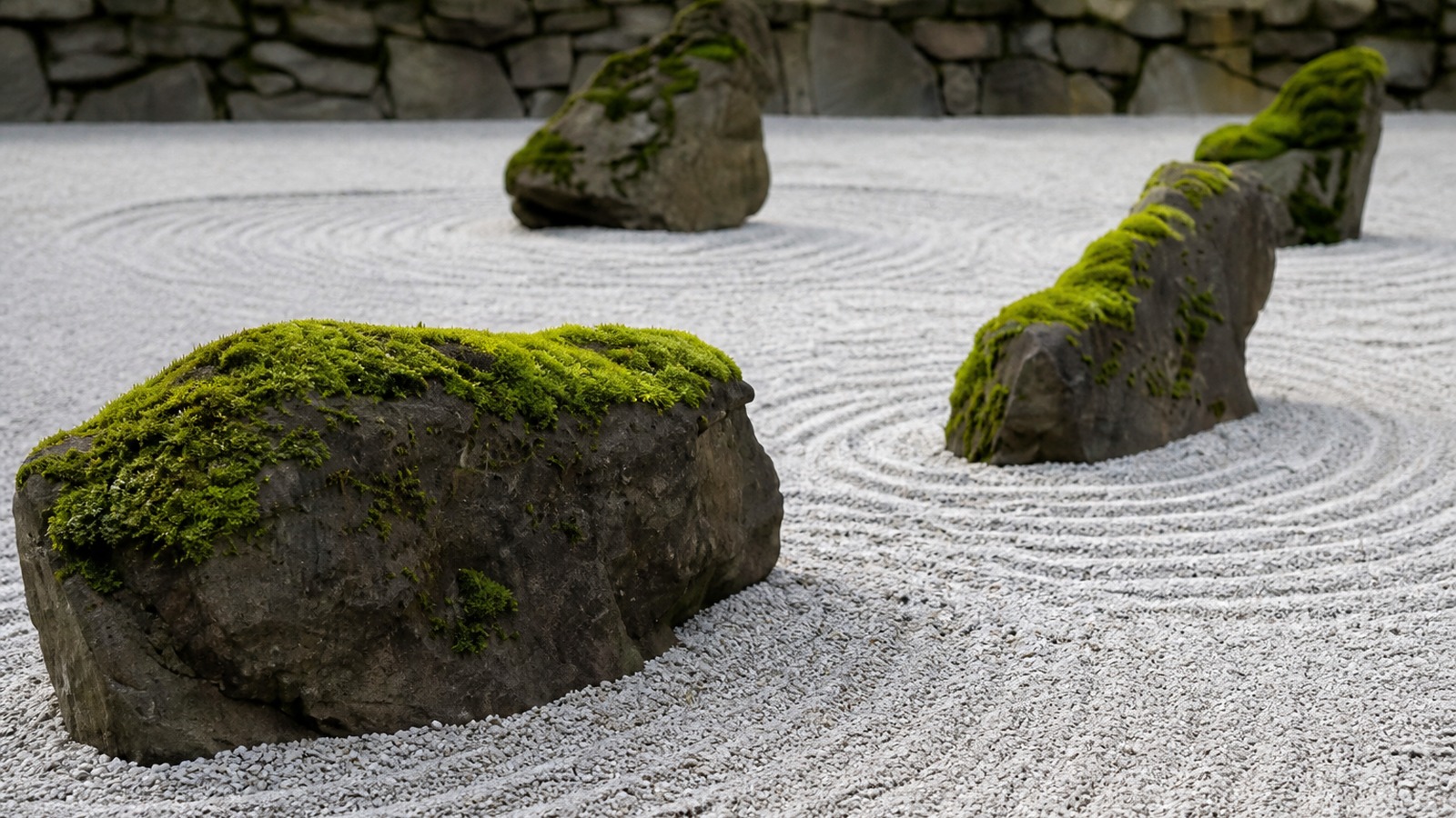Moss-covered stones in a wellness garden — Iwate conceptual design