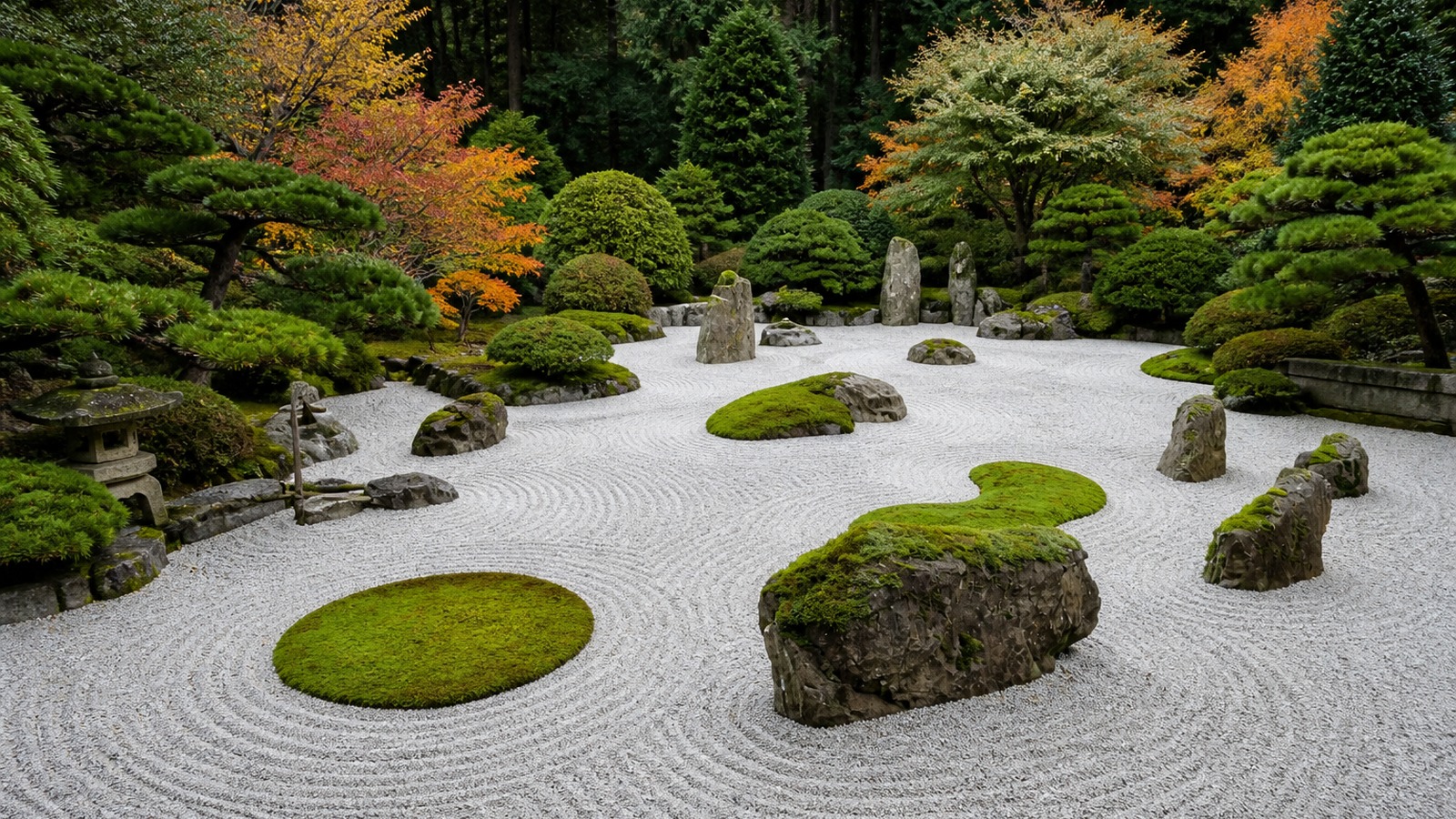 Wellness garden with raked gravel and moss islands — Iwate conceptual design